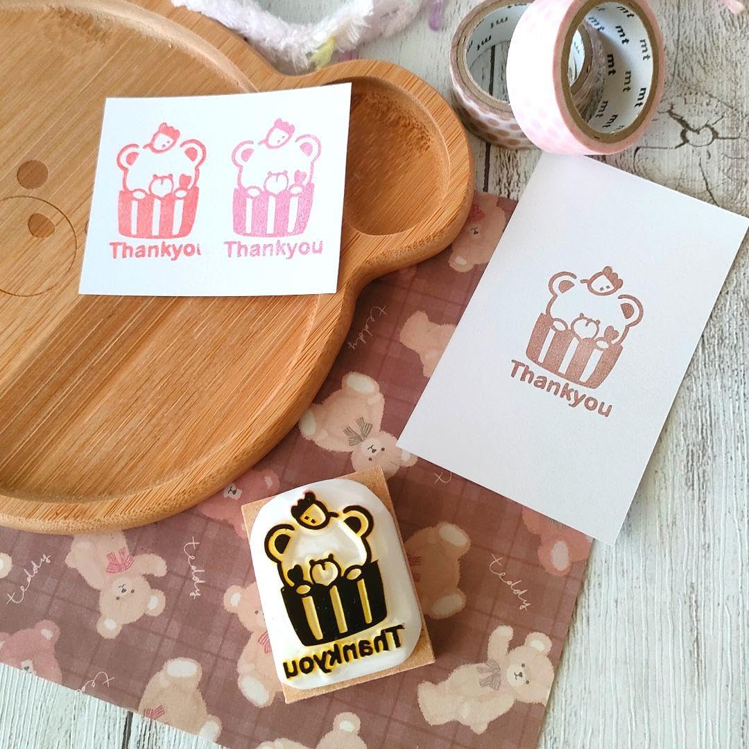 消しゴムはんこNo.292 モフモフくまちゃん thank you